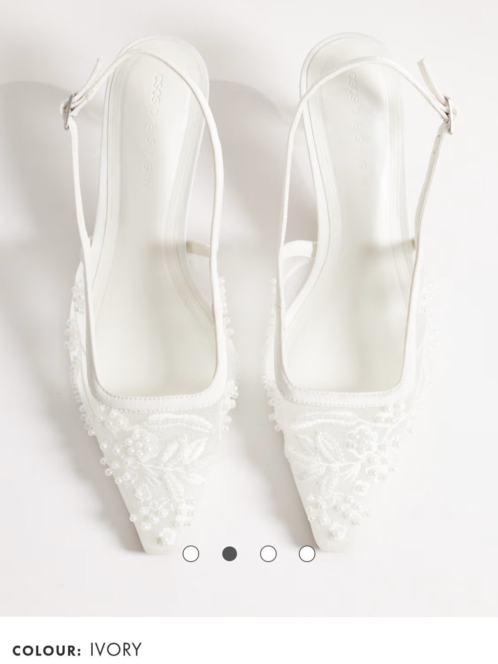 ASOS DESIGN Soulmate beaded slingback toe kitten heels in ivory mesh